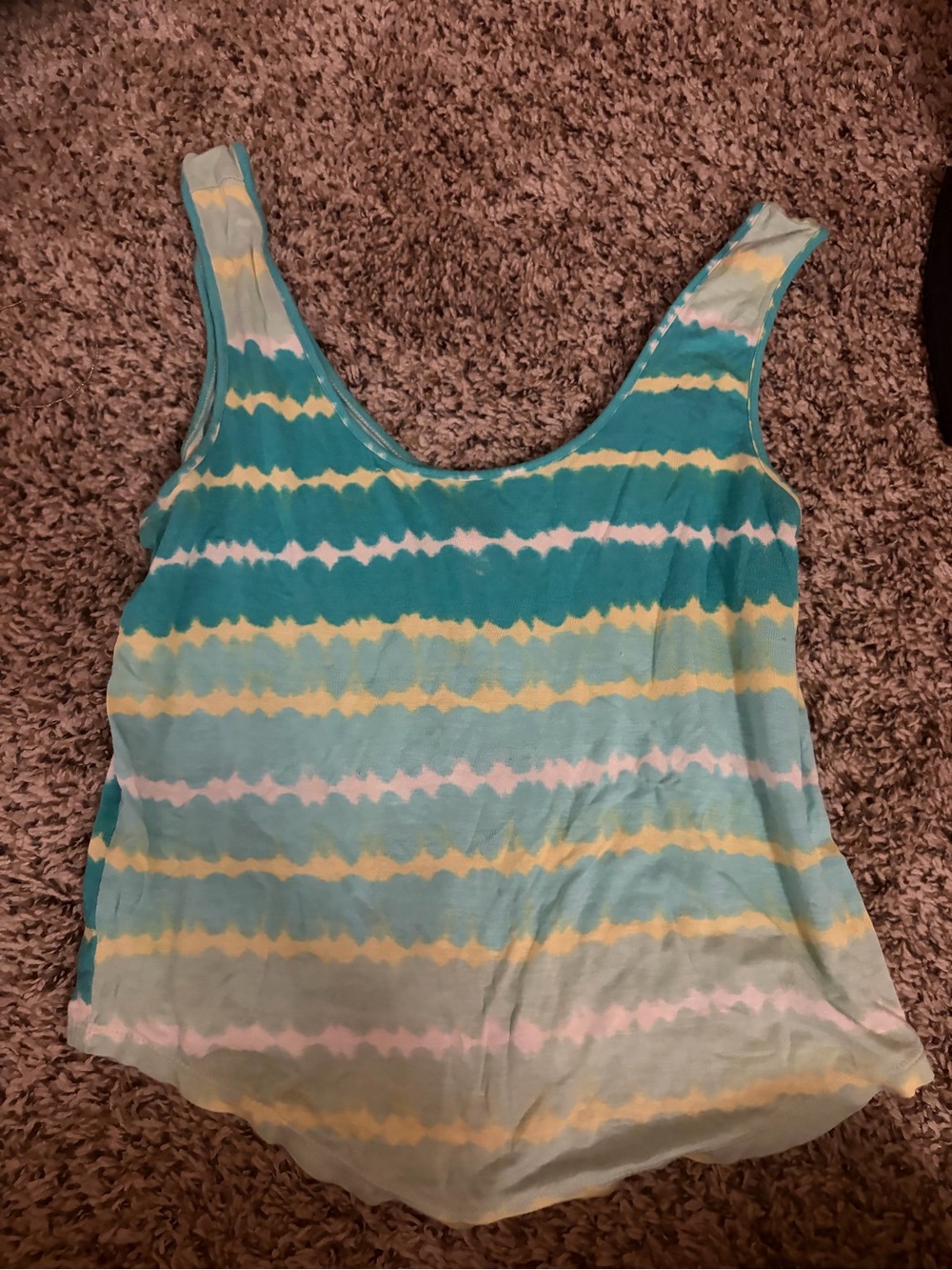 American Rag Scoop Neck Tie-Dye Tank Top in Aqua, Yellow & White